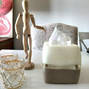 Square Resin Tissue Box Cover Cream Glossy Finish